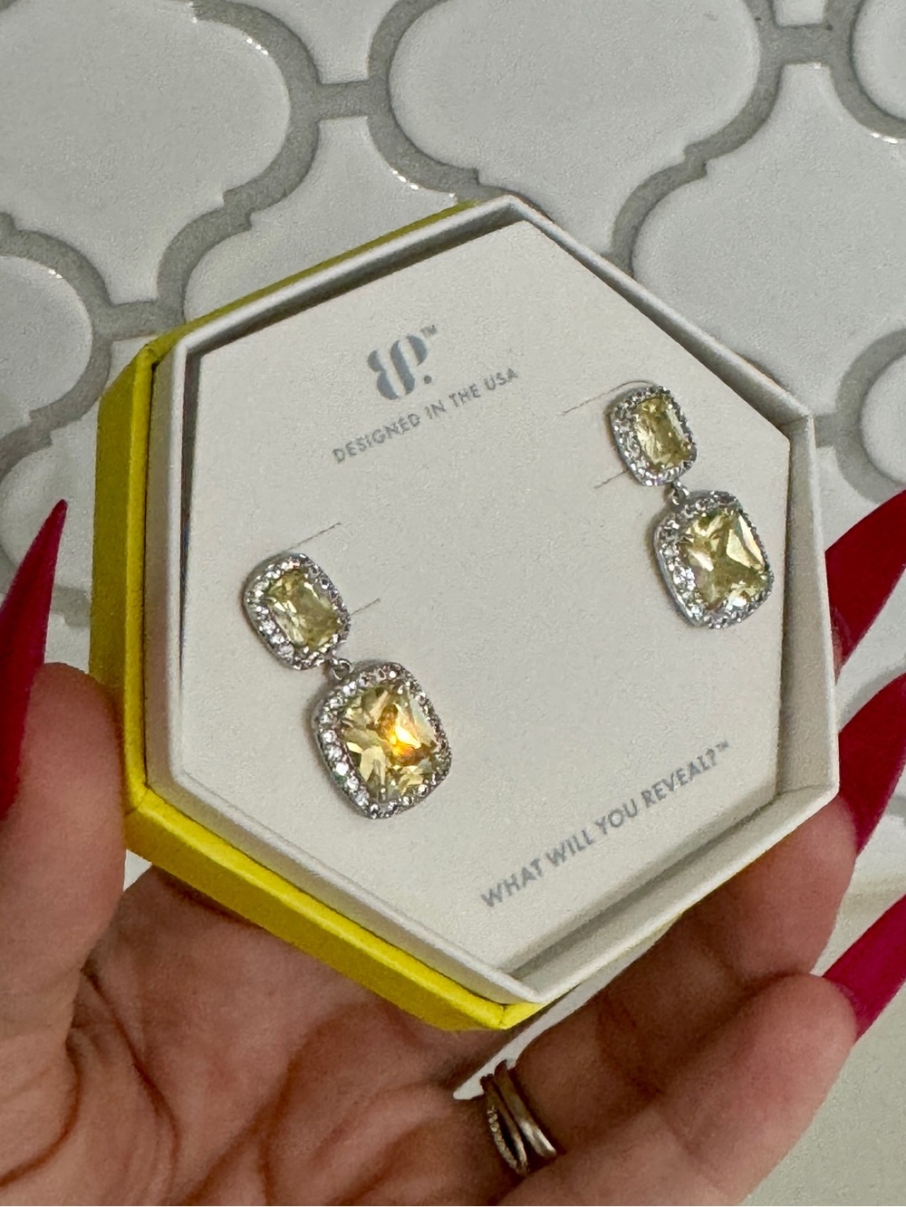 NWT Bomb Party Can't Stop Fate Lemon Cubic Zirconia Drop Earrings Rhodium Plated - Picture 4 of 10